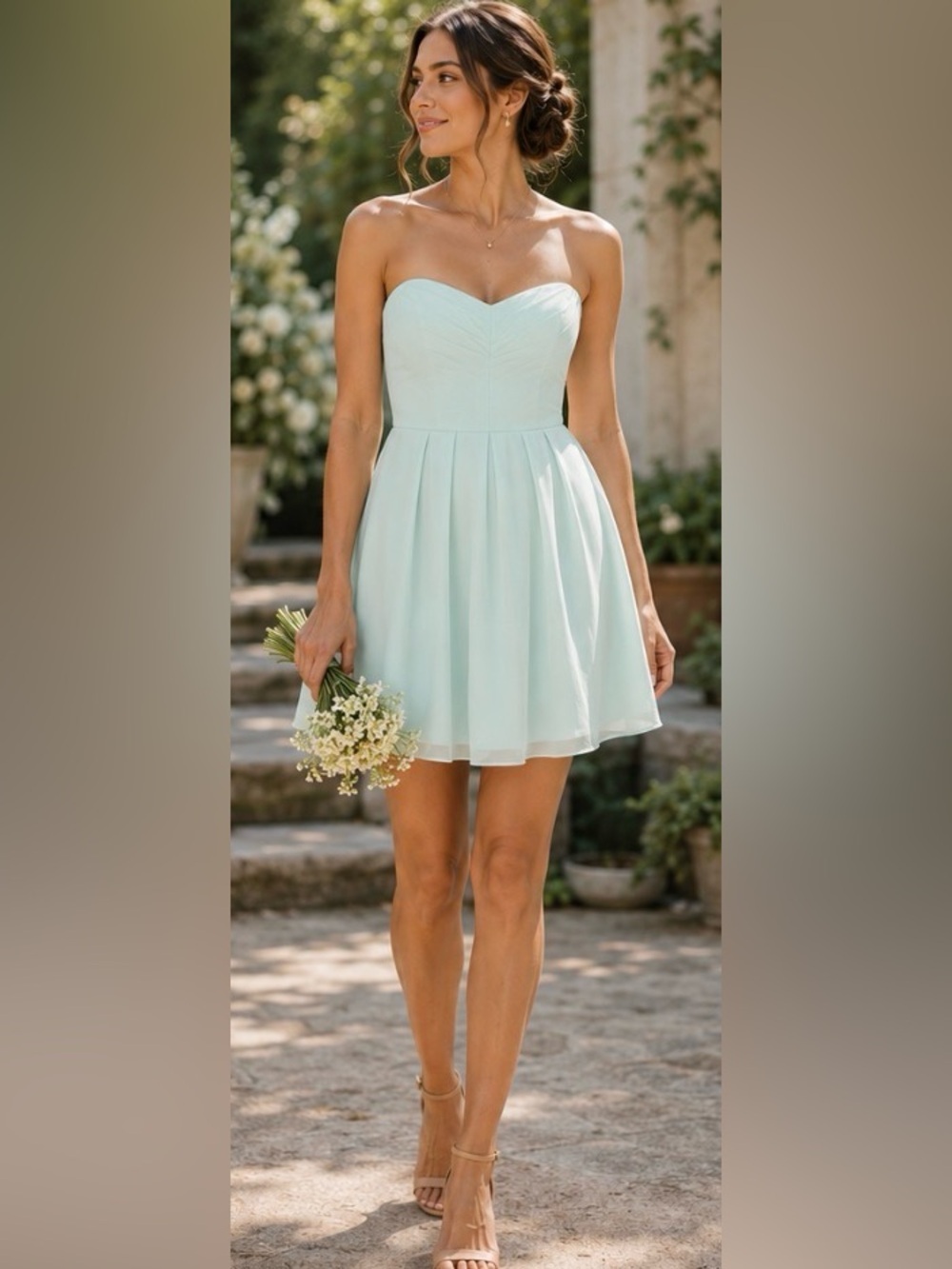 David's Bridal Strapless Sweetheart Mint Green Mini Dress